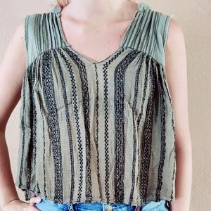 Dark green and black open back blouse